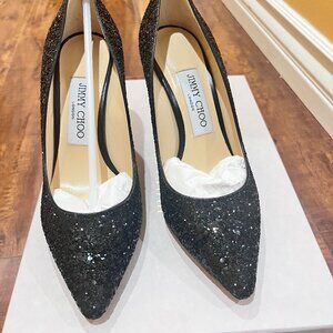 Jimmy choo romy 85 glitter high heel pumps black New size 36 6